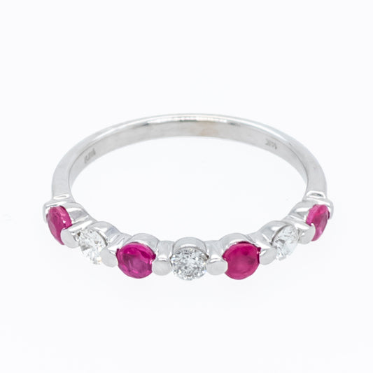 Stackable Color Gemstone Band in 14 Karat White with 4 Round Rubies 0.33ctw