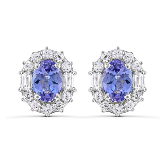 ReMARKable Designs Stud Color Gemstone Earrings in 10 Karat White Gold with 2 Oval Tanzanites 1.46ctw 7mm