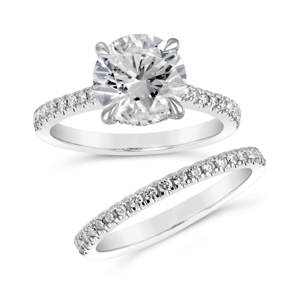 Diamond Accent Lab-Grown Diamond Complete Wedding Set in 14 Karat White with 3.09ctw F VS1 Round Lab Grown Diamond