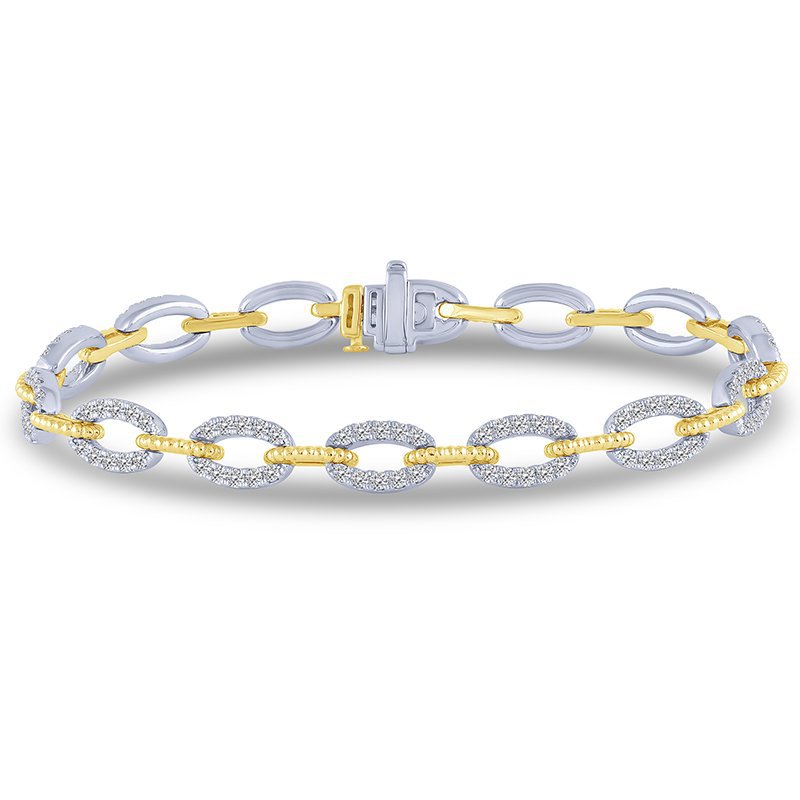 Oval link diamond bracelet, white-yellow gold.
