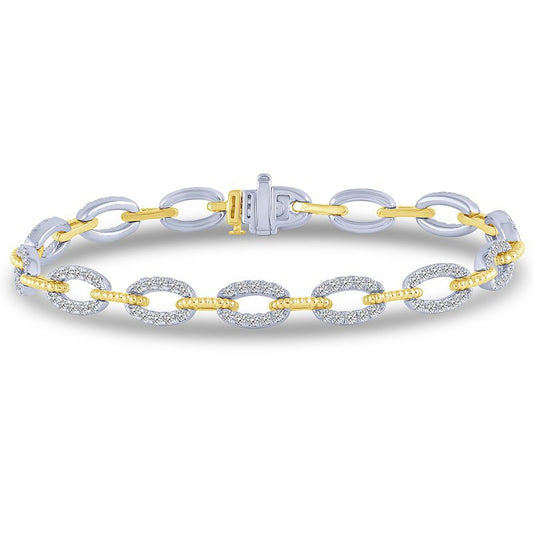 Oval link diamond bracelet, white-yellow gold.