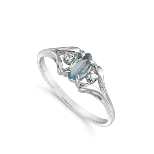 14 Karat White Aquamarine and Diamond Petite Ring