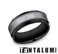 Tantalum titanium band, black-grey, carved detailing.