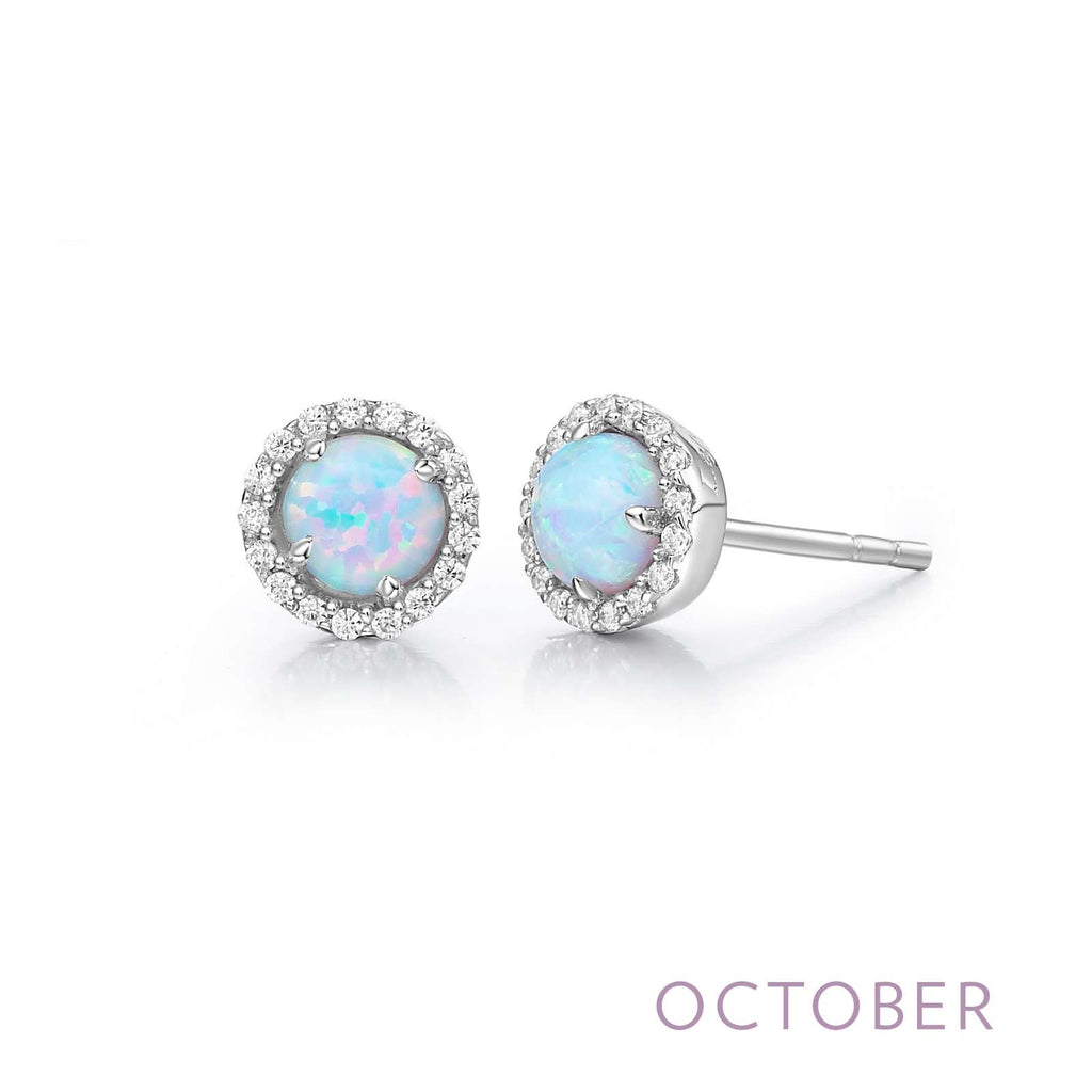 Stud Color Gemstone Earrings in Platinum Bonded Sterling Silver White with 2 Round Simulated Opals