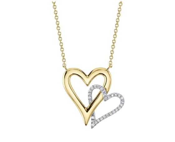 Two-tone heart necklace with diamonds.