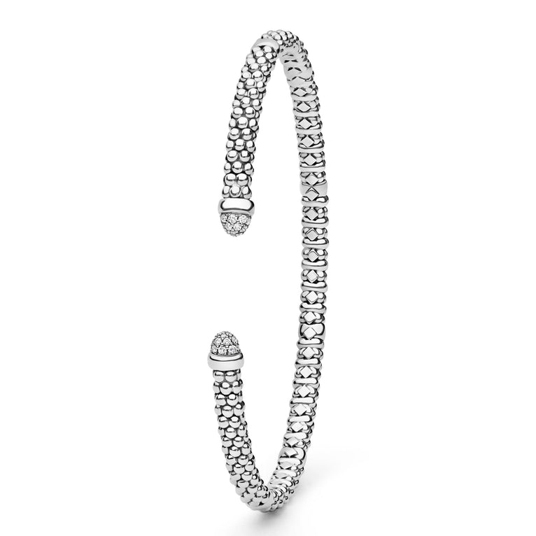 Sterling silver cuff with diamond accents.