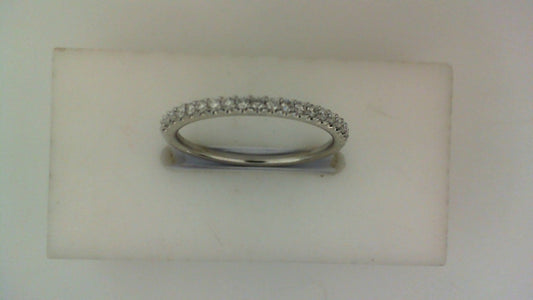 14K white gold band with round diamonds.