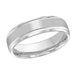 14K white gold carved band, polished satin finish.