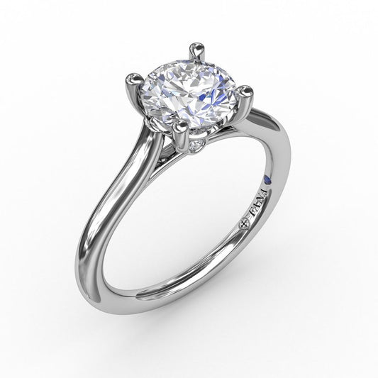 Floral Natural Diamond Semi-Mount Engagement Ring in 14 Karat White with 2 Round Diamonds, totaling 0.02ctw