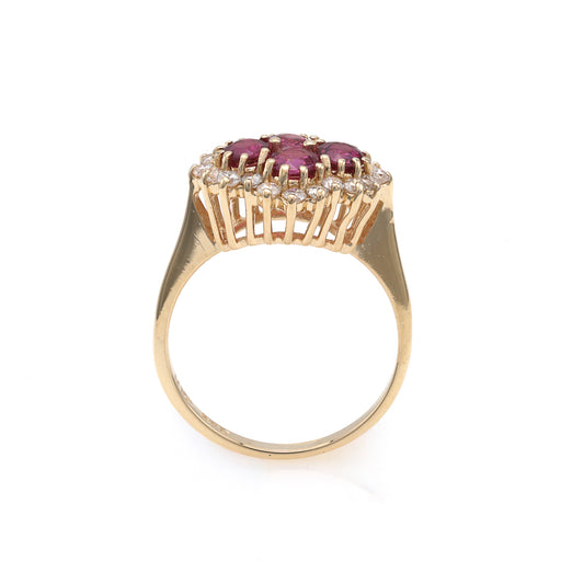 Marks Estate Department 2 Color Gemstone Ring in 14 Karat Yellow Gold with 4 Round Rubies 0.64ctw