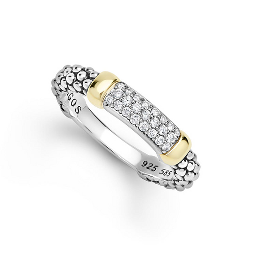 Lagos Signature Caviar Collection Natural Diamond Fashion Ring in Sterling Silver - 14 Karat White - Yellow with 0.19ctw G/H SI1-SI2 Round Diamond