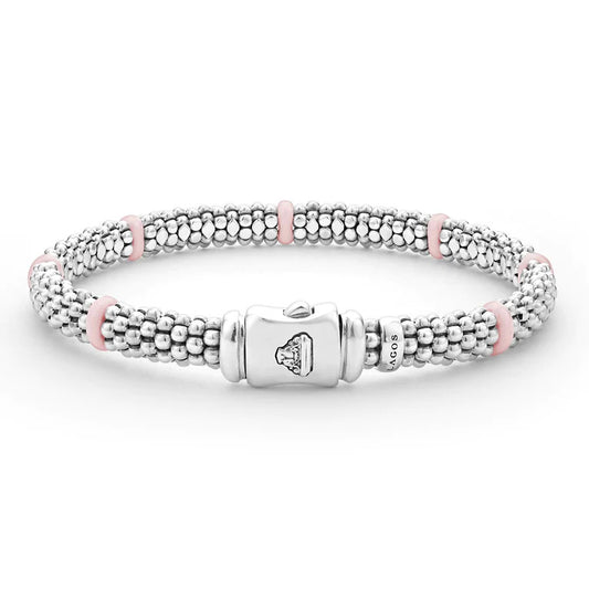 LAGOS Caviar Bracelet (No Stones) in Sterling Silver - Ceramic White - Pink