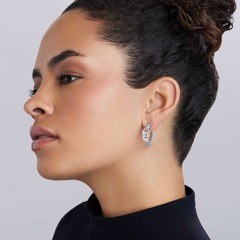 Sterling silver diamond hoop earrings.