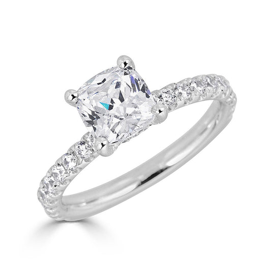 Hidden Accent Lab-Grown Diamond Semi-Mount Engagement Ring in 14 Karat White with 40 Round Lab Grown Diamonds, totaling 0.55ctw