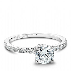 Hidden Accent Natural Diamond Semi-Mount Engagement Ring in 14 Karat White with 22 Round Diamonds, Color: G/H, Clarity: SI1, totaling 0.31ctw