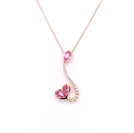 Rose gold necklace with pink sapphires.