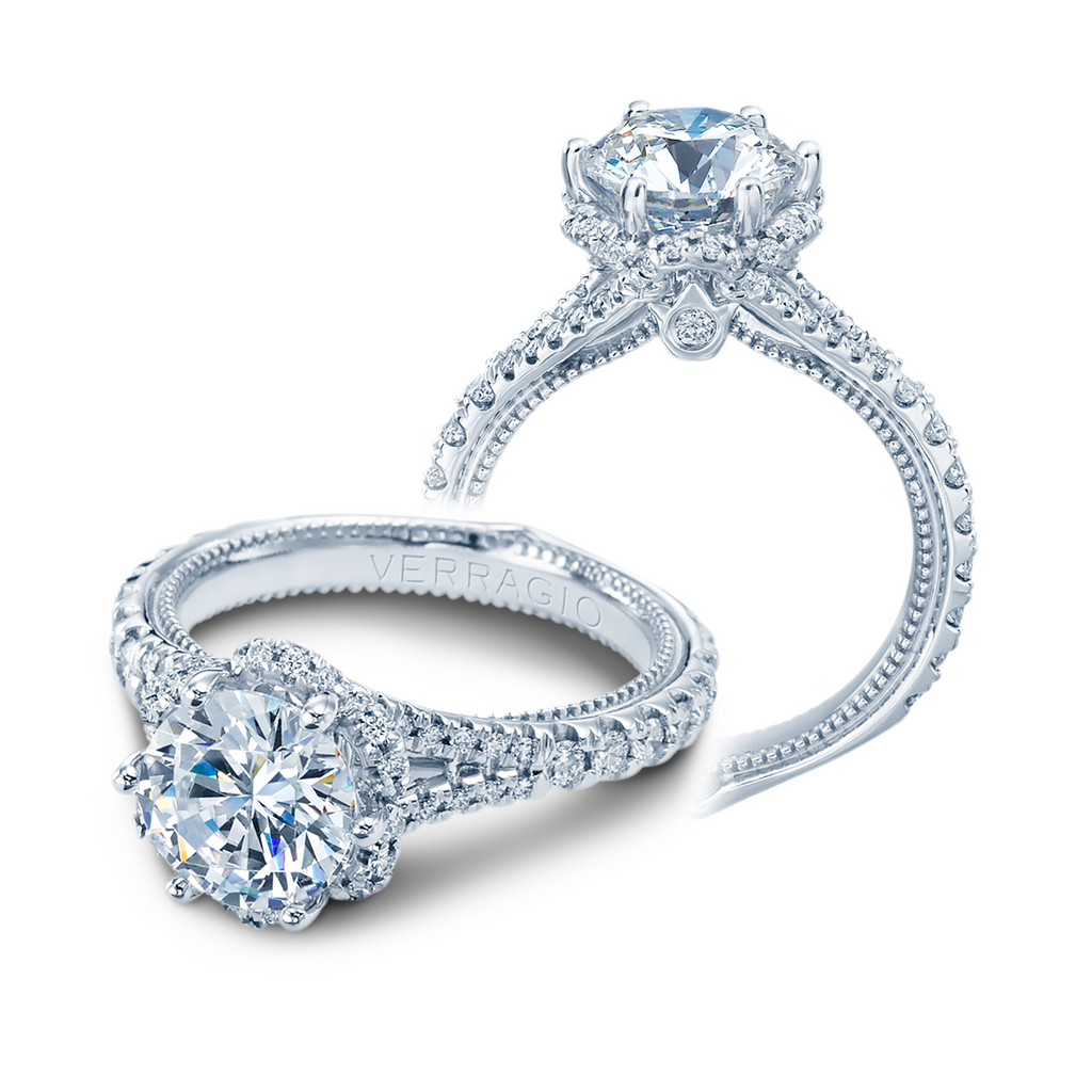 Couture Collection Halo Vintage Mined Diamond Engagement Ring in 18 Karat White with 0.59ctw F/G VS2 Round Diamonds