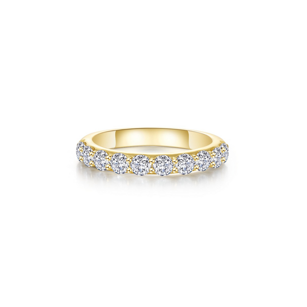 Yellow sterling silver ring with round simulated diamonds.