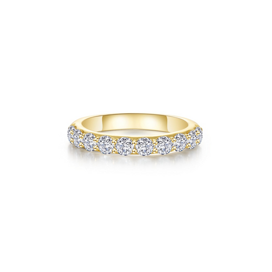 Yellow sterling silver ring with round simulated diamonds.