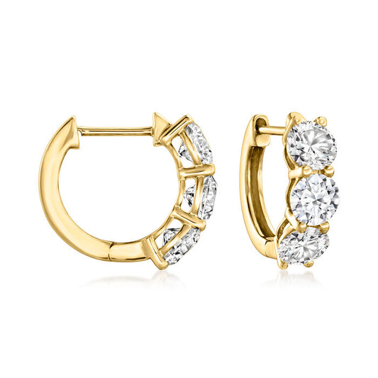 Huggie Natural Diamond Earrings in 14 Karat Yellow with 1.ctw Round Diamonds