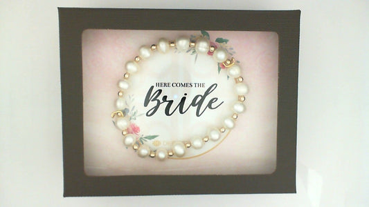 Dee Berkley Stretch White Gemstone Ladies Bracelet in Yellow Gold Filled with No Clasp