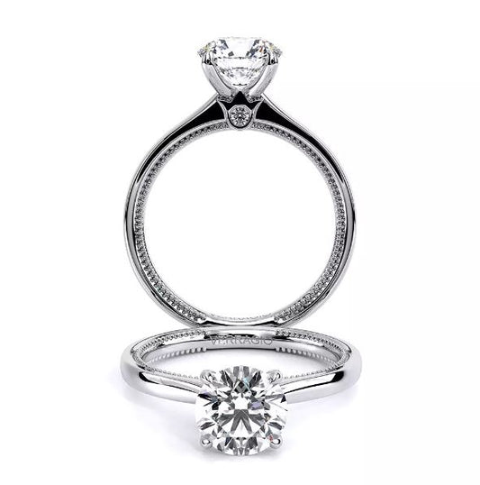 VERRAGIO Solitaire Hidden Accent Natural Diamond Semi-Mount Engagement Ring in 14 Karat White Gold with 18 Round Diamonds, totaling 0.10ctw