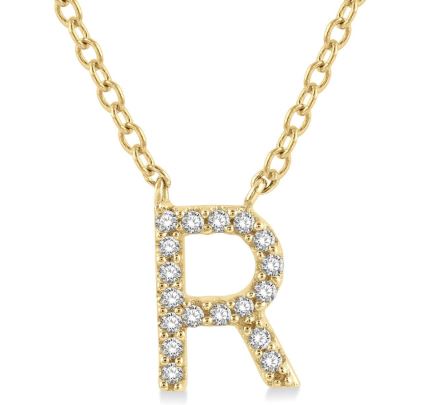 Yellow gold initial necklace with diamonds.
