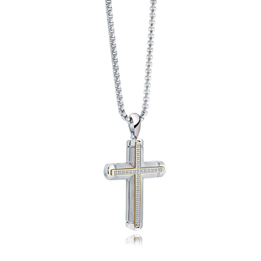 Cross Simulated Diamond Necklace in Stainless Steel