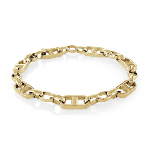 Yellow stainless steel chain link bracelet.