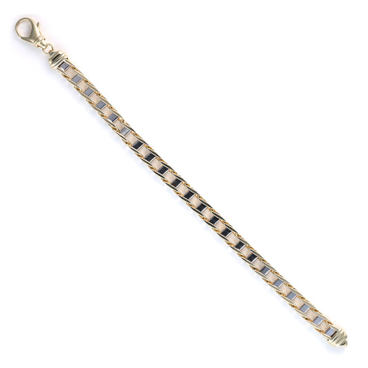 Fancy link bracelet, 10K white-yellow gold.