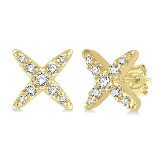 Gold X-shaped diamond stud earrings.