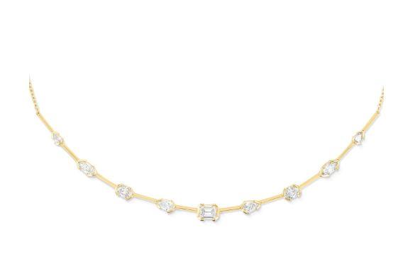 18K gold necklace with round diamonds.