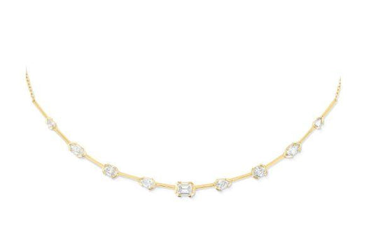 18K gold necklace with round diamonds.