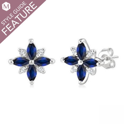 Marquise sapphire earrings with diamond accents.