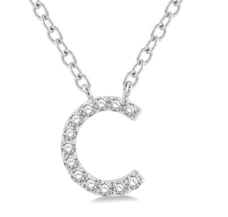 Initial C diamond necklace, white gold chain.