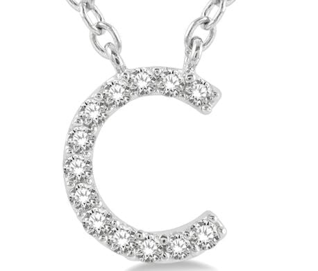 Initial C diamond necklace, white gold.