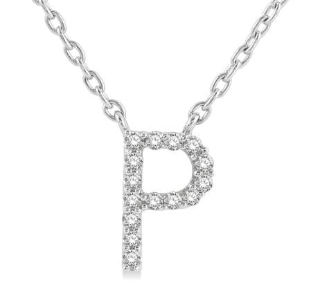 Initial "P" diamond necklace, white gold chain.