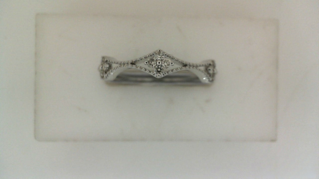 14K white gold ring with round diamonds.