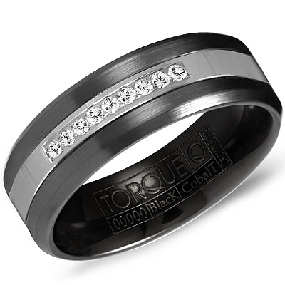 Cobalt white band with black round diamonds.