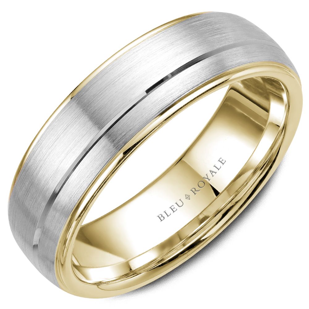 14K white yellow gold carved band.