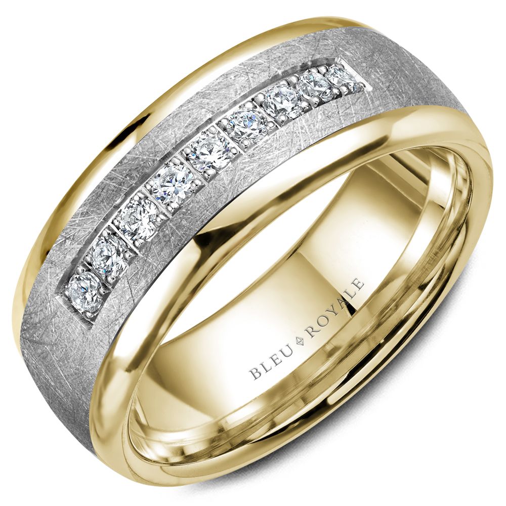 White-yellow gold band with round diamonds.