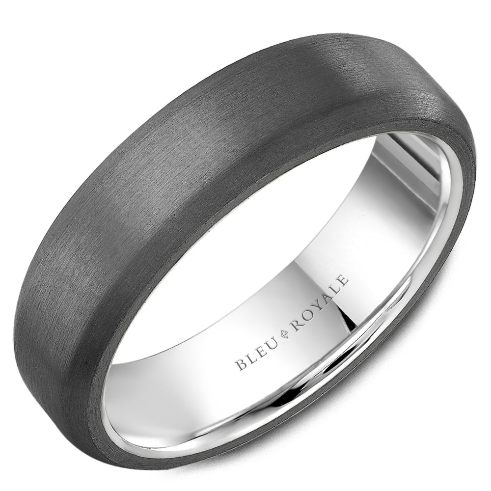 Tantalum white-grey carved band, satin finish.