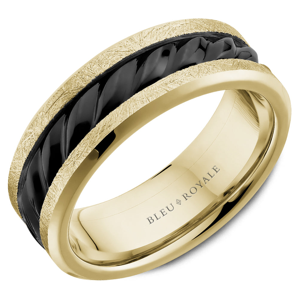 Black and yellow carved gold band.