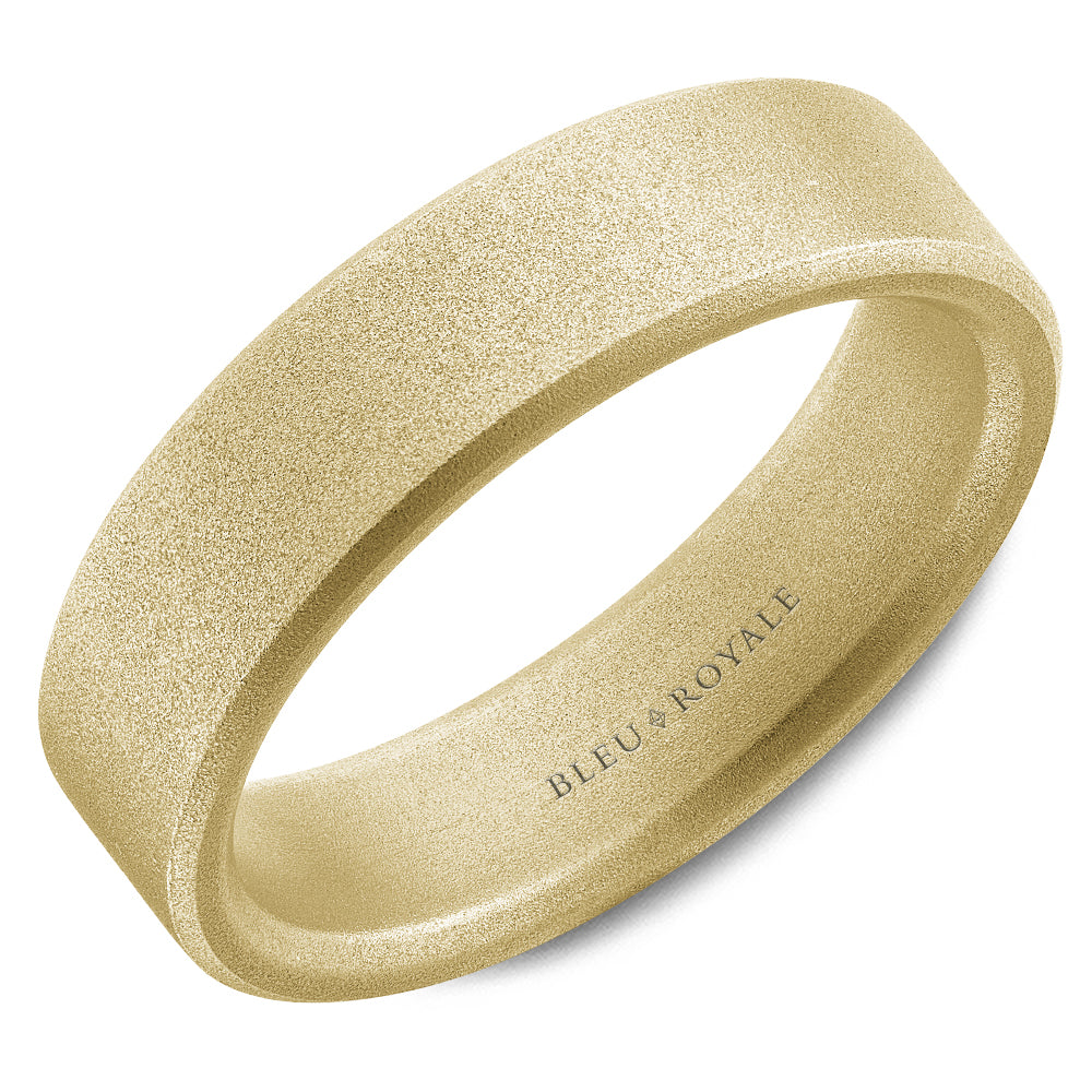 14K yellow gold carved band, brushed finish.