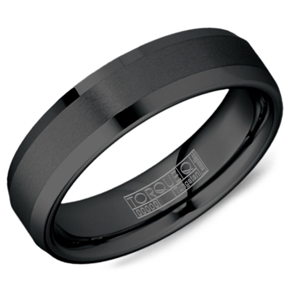 Black tungsten carbide carved band, polished finish.