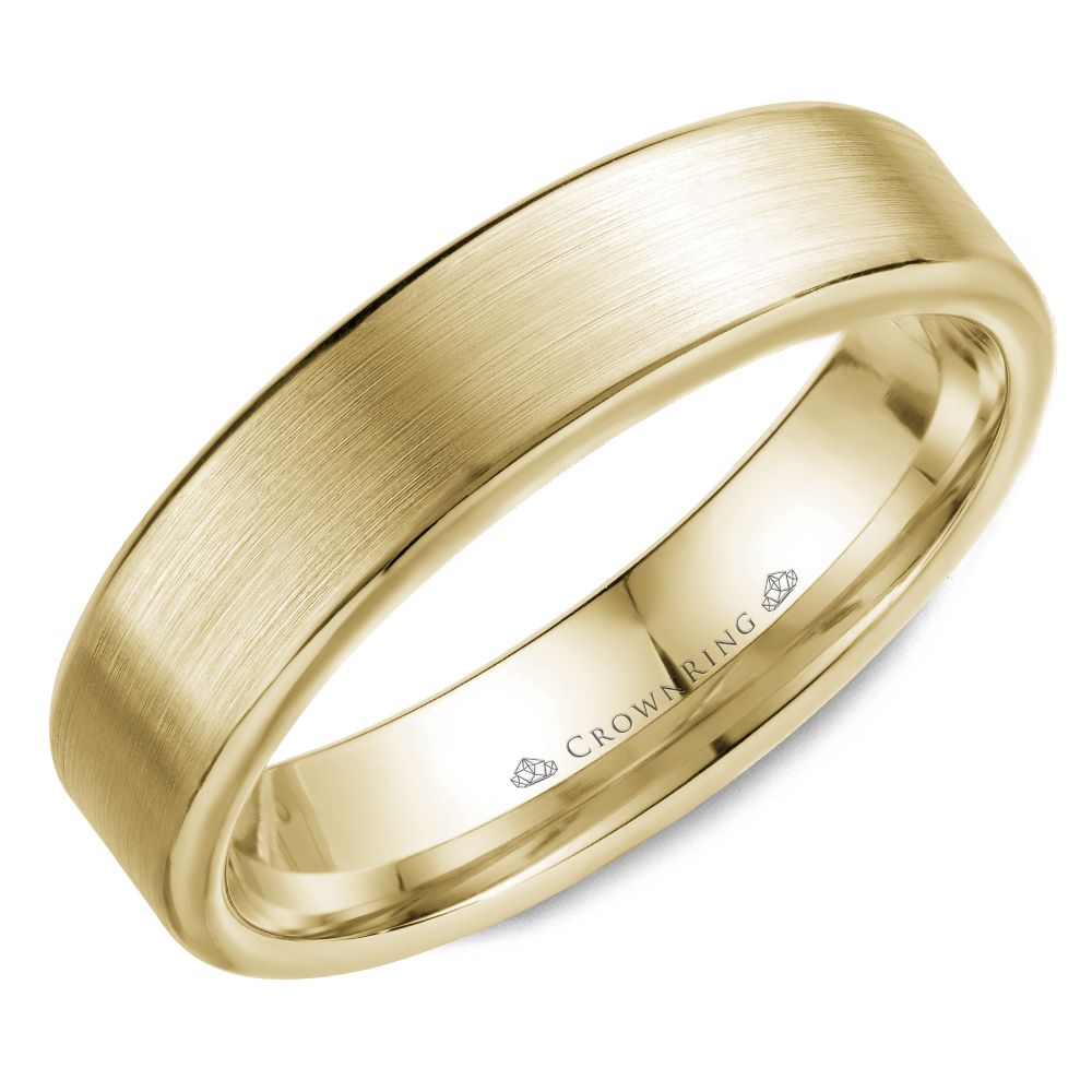 14K yellow gold carved band, satin finish.