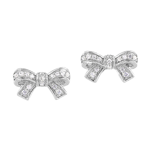 Bow-shaped diamond earrings in white gold.