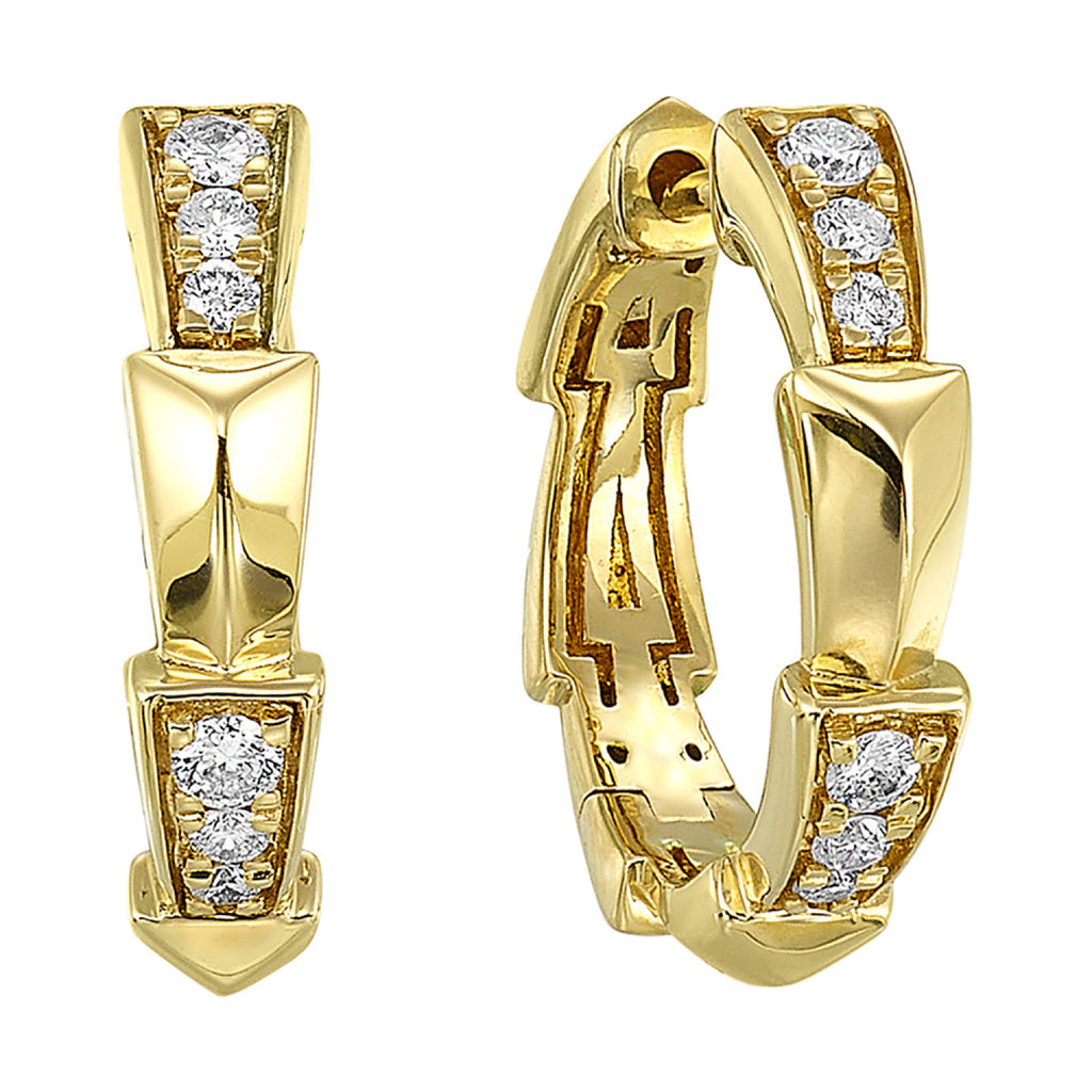 14K yellow gold hoops with round diamonds.
