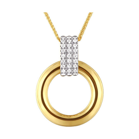 Yellow gold circle pendant with diamond accents.