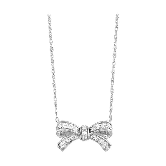 Bow-shaped diamond necklace in white gold.